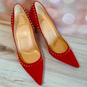 Louboutin Anjalina 85 Red Suede Pumps sz 36.5